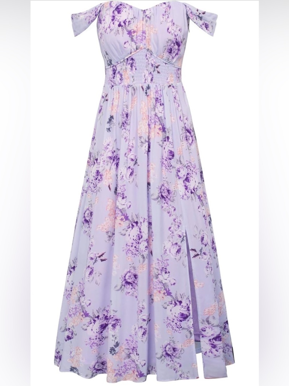 Women’s Summer Floral Wedding Guest Dress, Beach Flowy A Line Maxi Off Shoulder